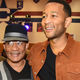 Performer John Legend and his father Ronald Stephens are seen at the AXE Senior Orientation on October 17, 2017, at Centennial High School, Columbus City Schools in Columbus, Ohio.